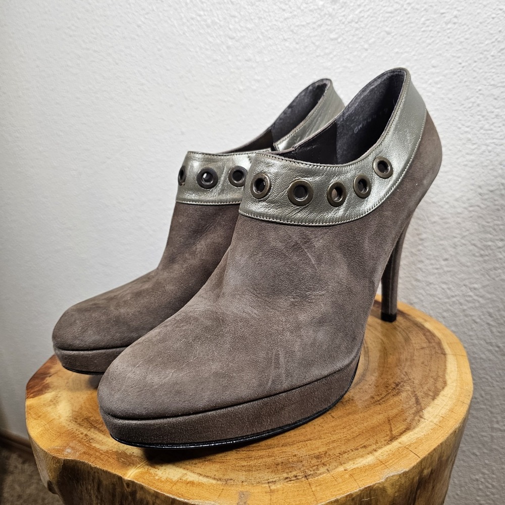 Stuart Weitzman Oporto Leather Suede Brown High Heel Platform Booties Shoes 8 M